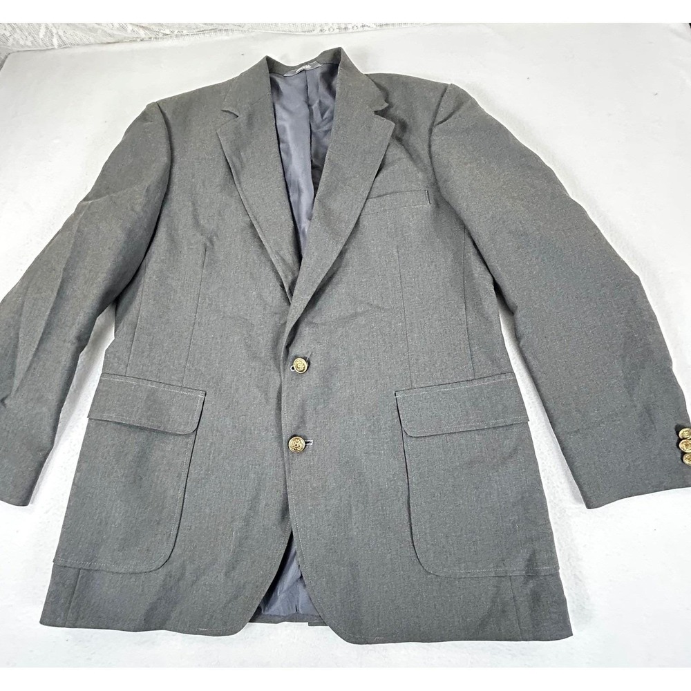 Haggar Blazer Mens 44R Grey Classic Gold Crest Button Professional Vintage